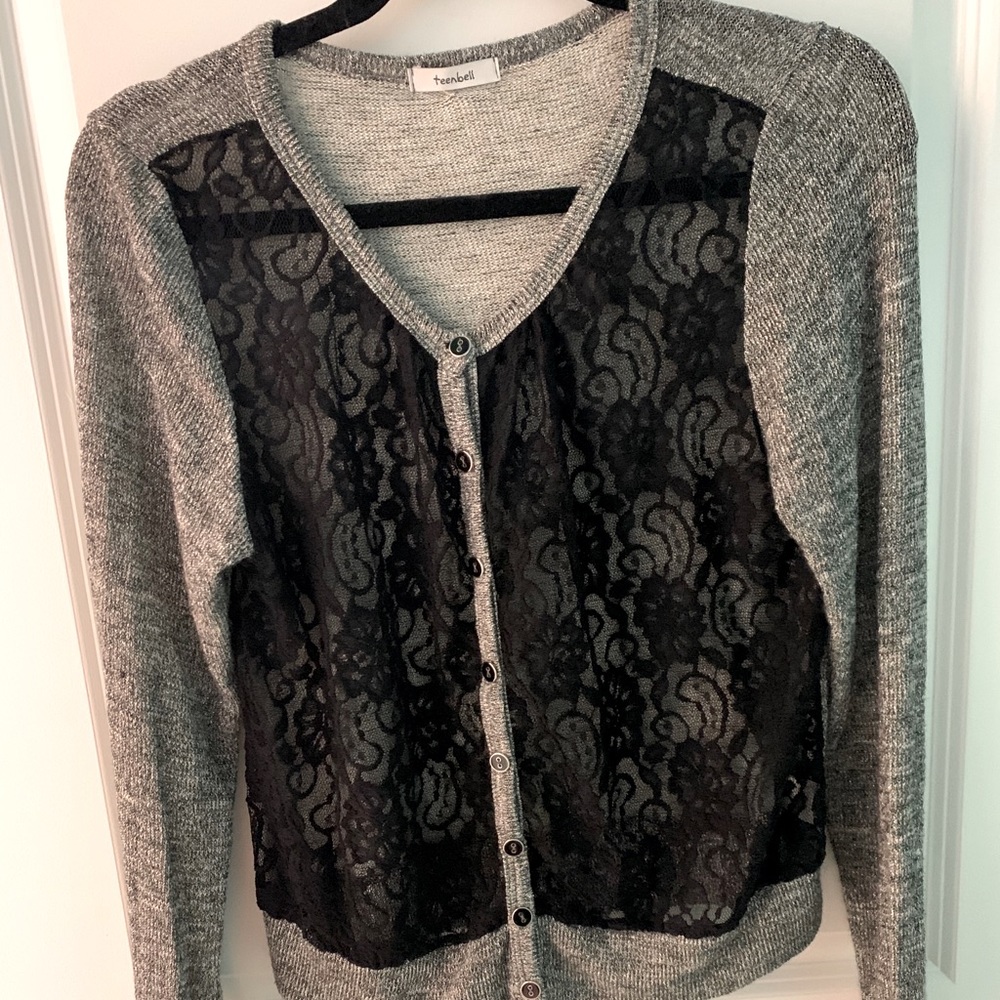 Teenbell, Gray/Black Lace Cardigan